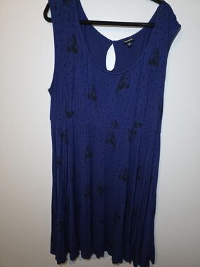 torrid Navy Blue Sleeveless Fit-and-Flare Dress with Subtle Black Print